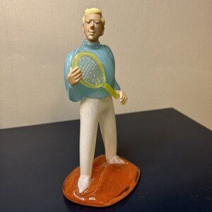 VTG Hand Blown Czechoslovakia Bohemian Glass Tennis Player Art RARE 50’s Czech